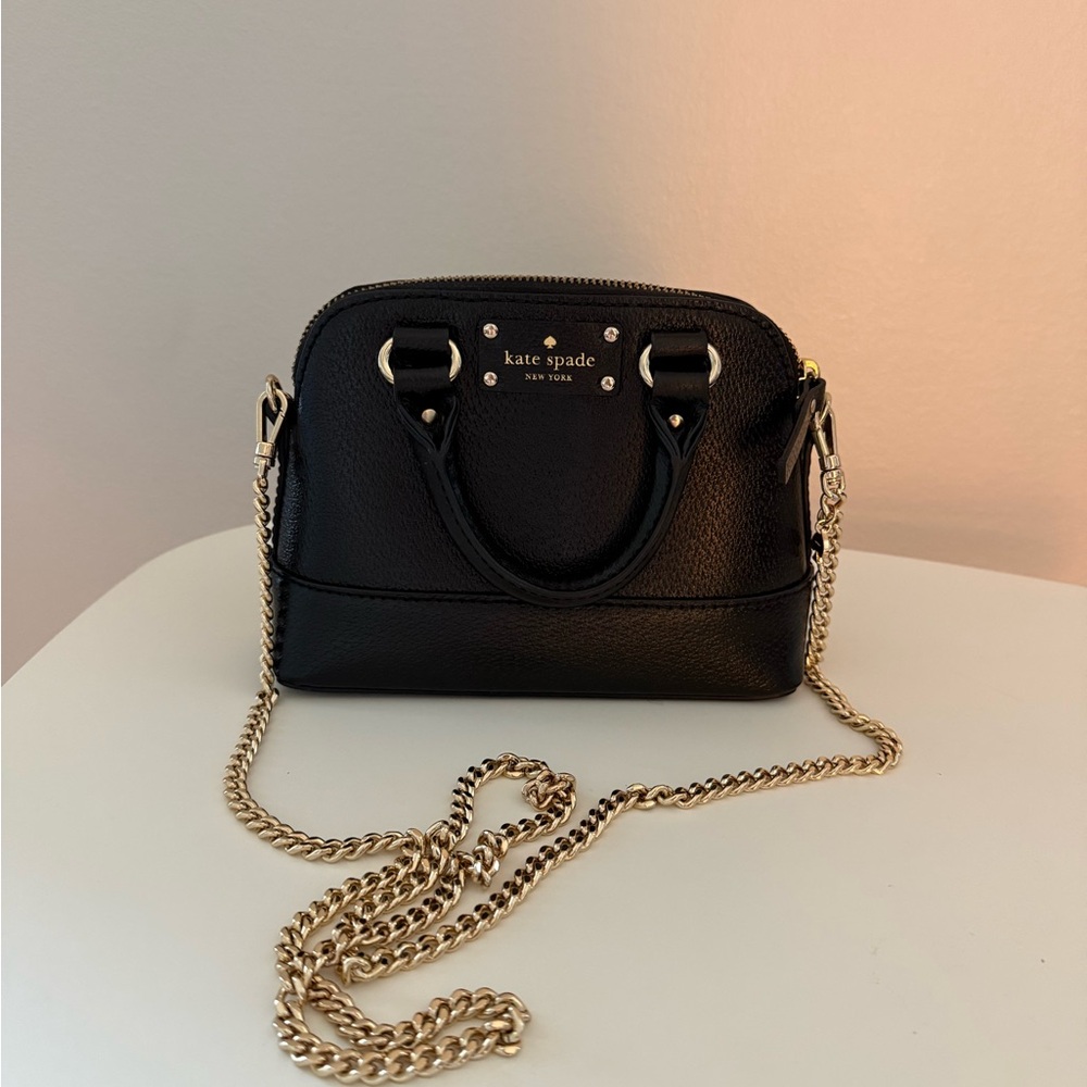 Kate Spade Black and Gold Crossbody Bag with Chain Detailing
